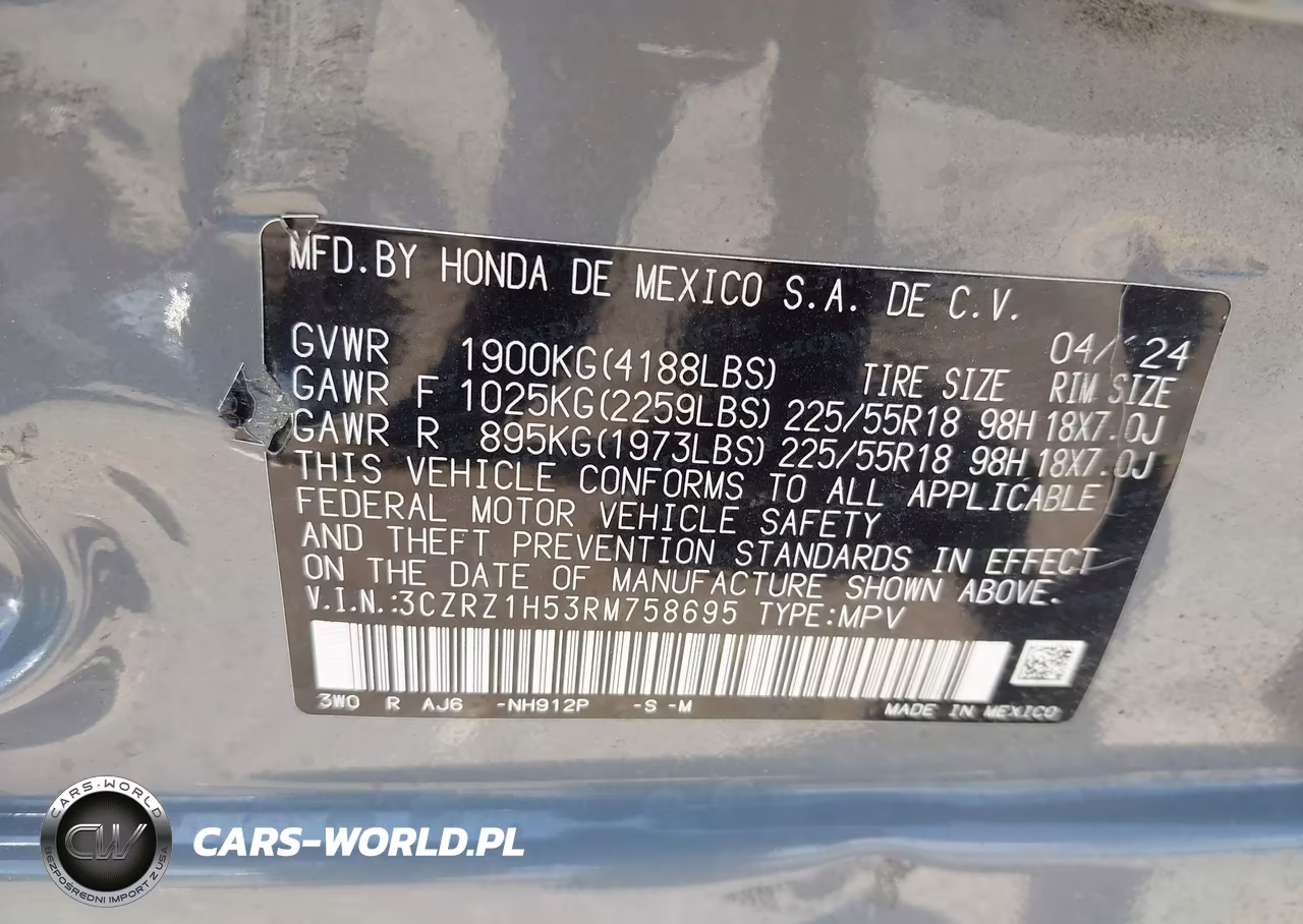 2024 Honda Hr-V 2Wd Sport-2Wd Sport W-O Bsi VIN:3CZRZ1H53RM758695 - 9