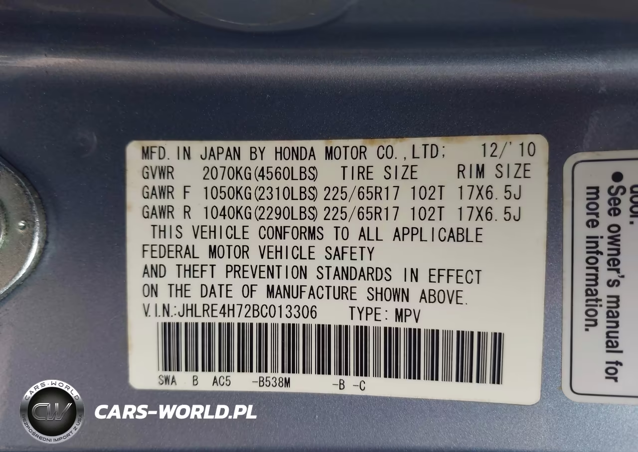 2011 Honda Cr-V Ex-L VIN:JHLRE4H72BC013306 - 9