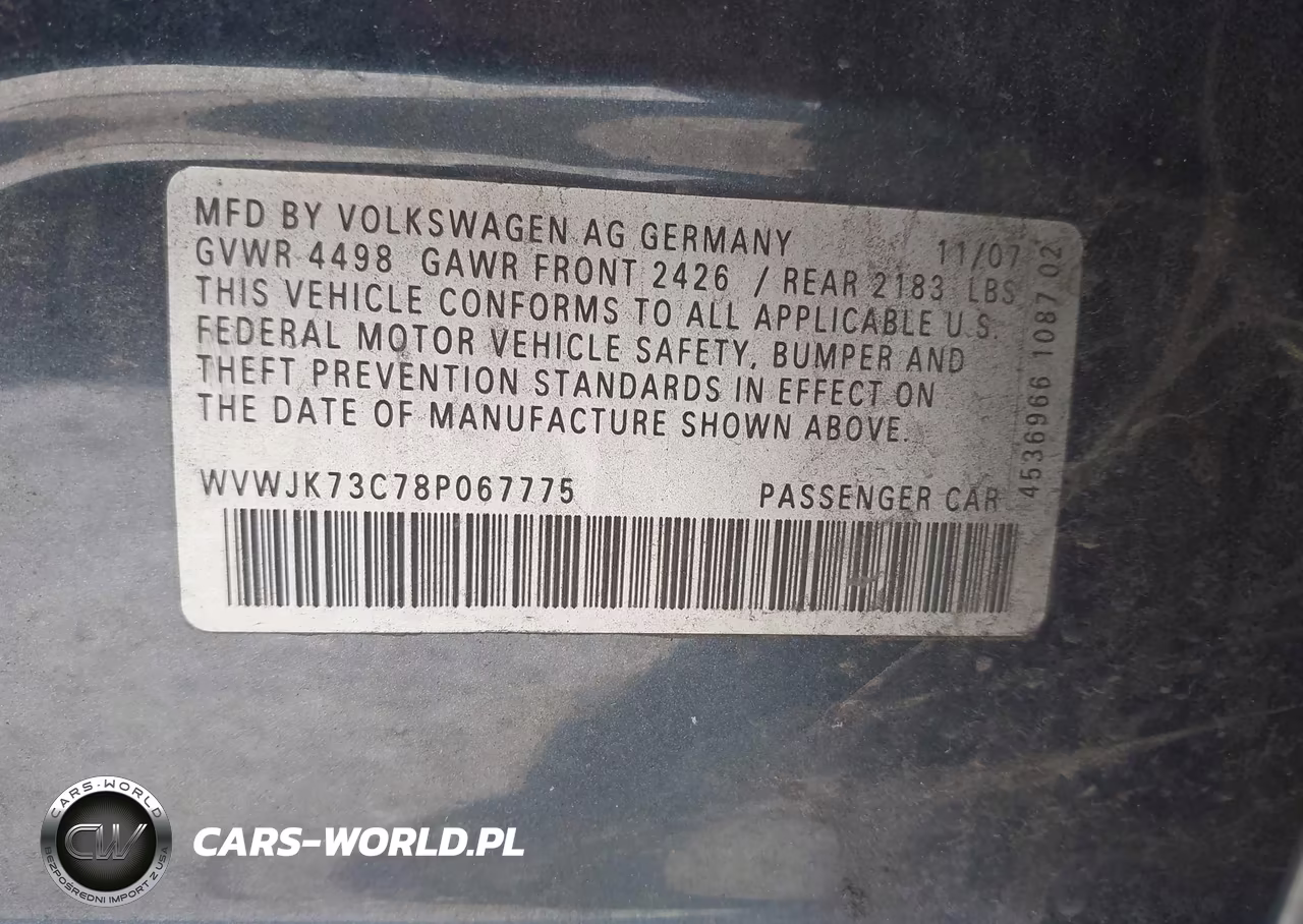 2008 Volkswagen Passat Turbo VIN:WVWJK73C78P067775 - 9