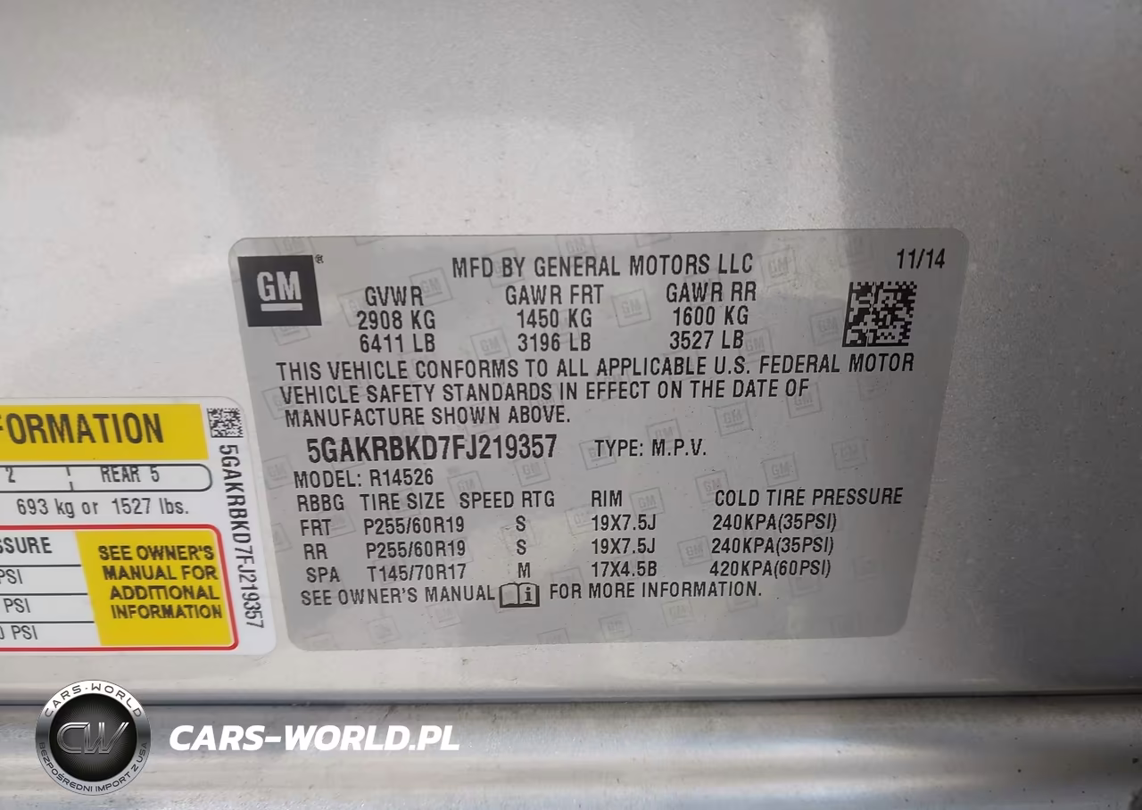 2015 Buick Enclave Leather VIN:5GAKRBKD7FJ219357 - 9