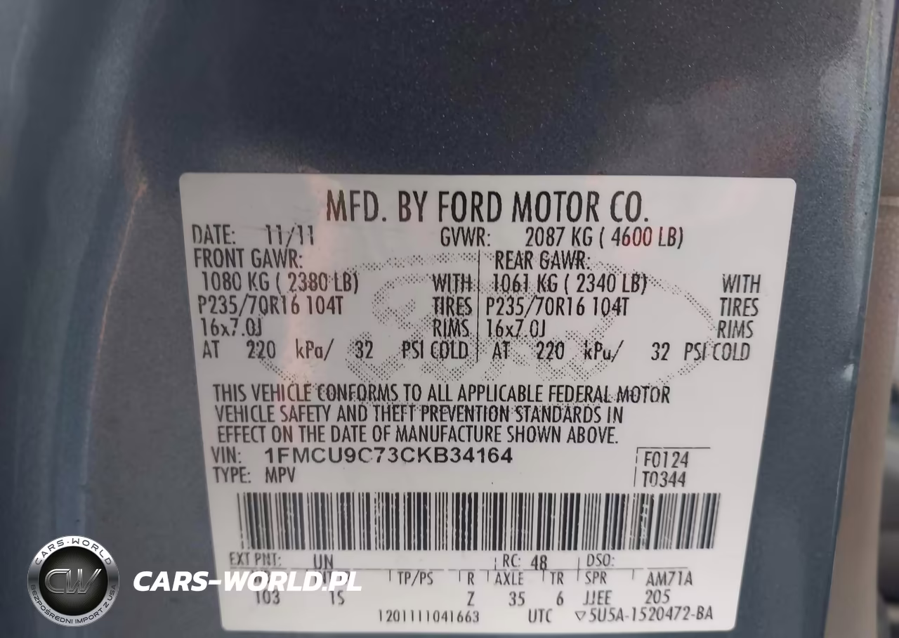 2012 Ford Escape Xls VIN:1FMCU9C73CKB34164 - 9