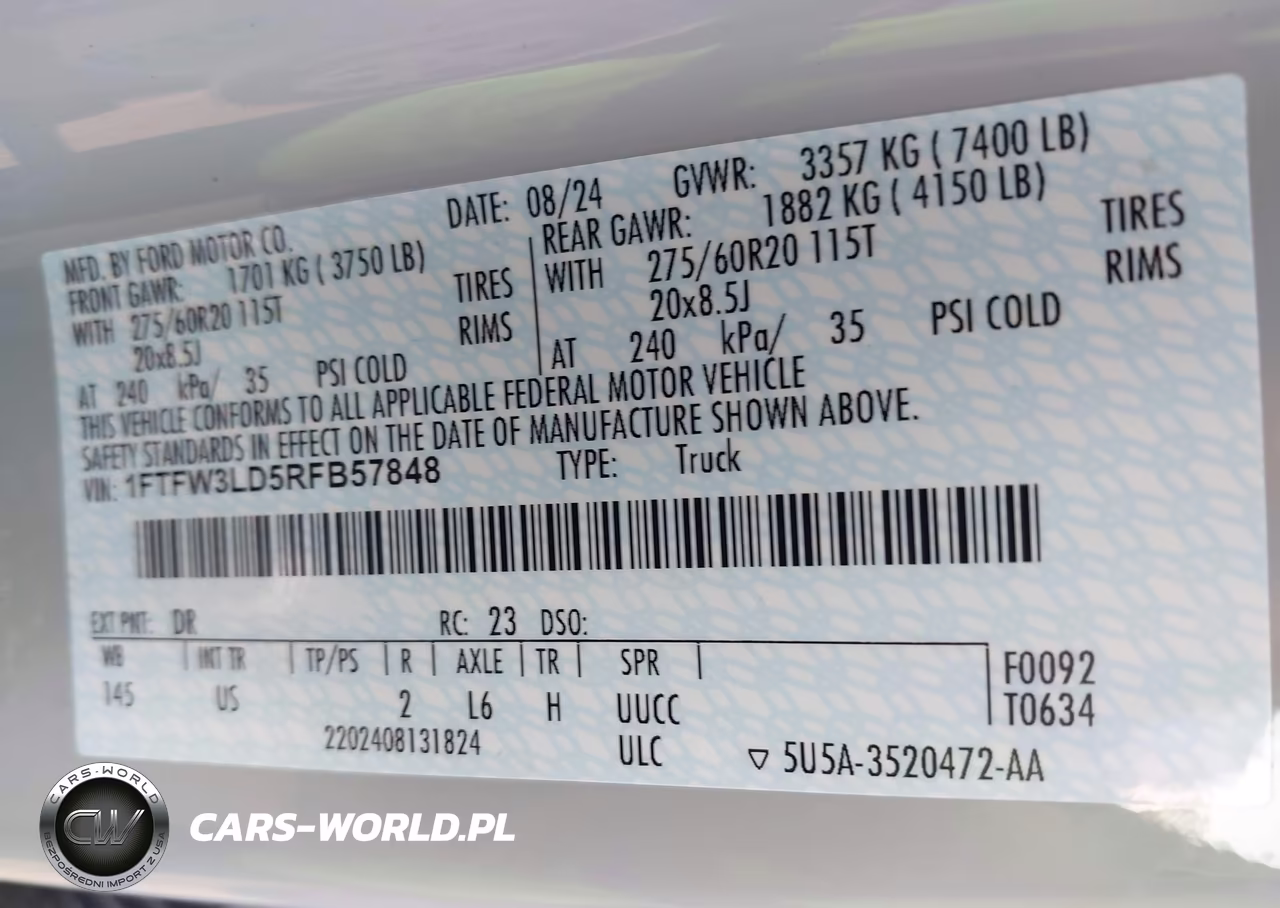 2024 Ford F-150 Xlt VIN:1FTFW3LD5RFB57848 - 9