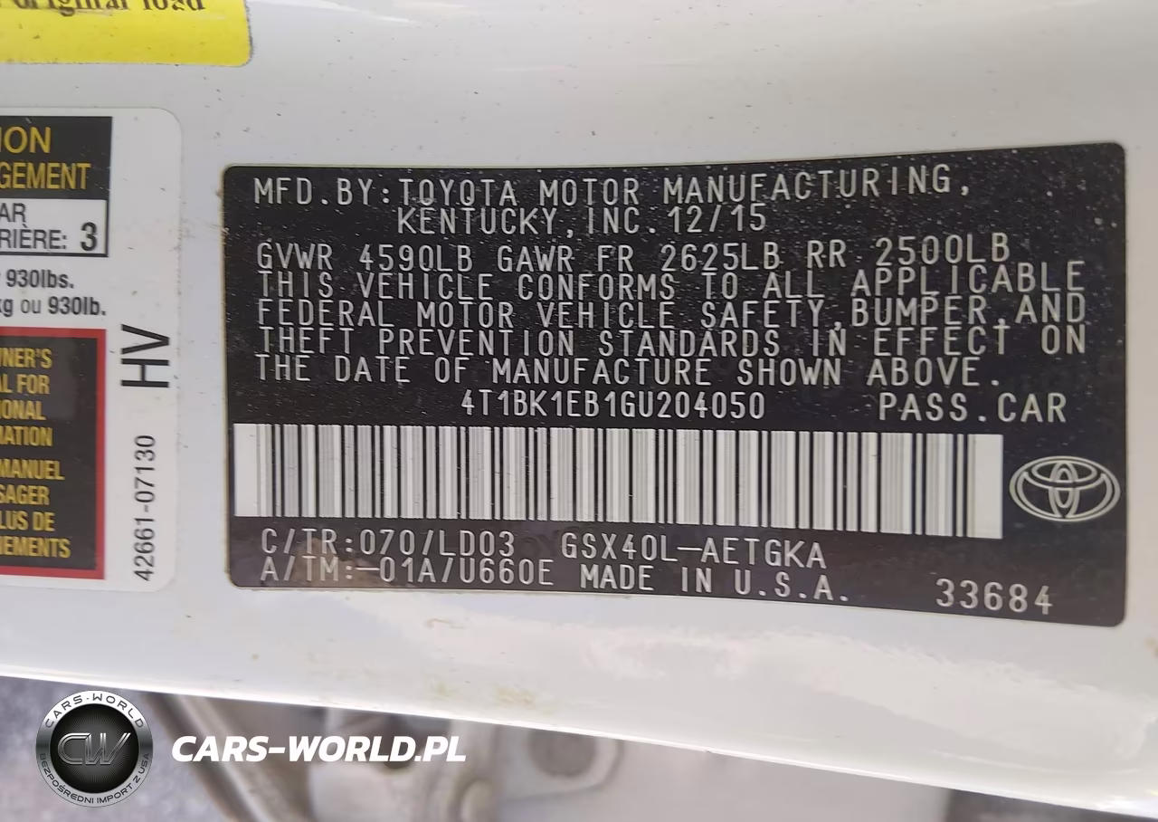 2016 Toyota Avalon Xle VIN:4T1BK1EB1GU204050 - 9