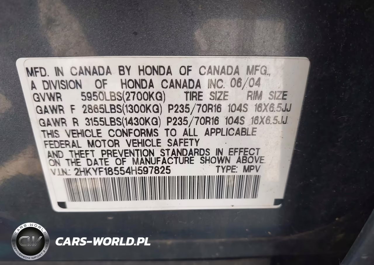 2004 Honda Pilot Ex-L VIN:2HKYF18554H597825 - 9