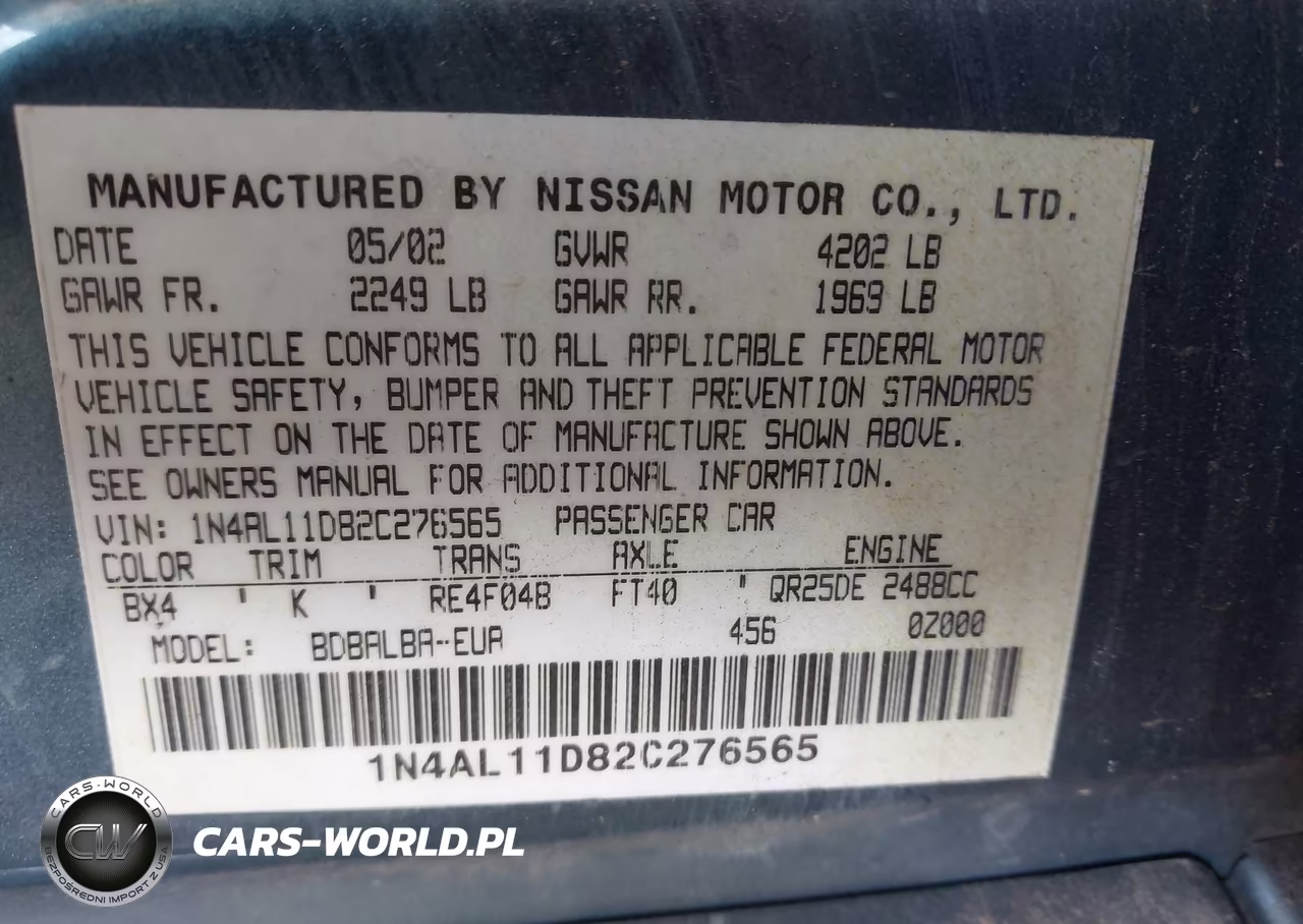 2002 Nissan Altima 2.5 S VIN:1N4AL11D82C276565 - 9
