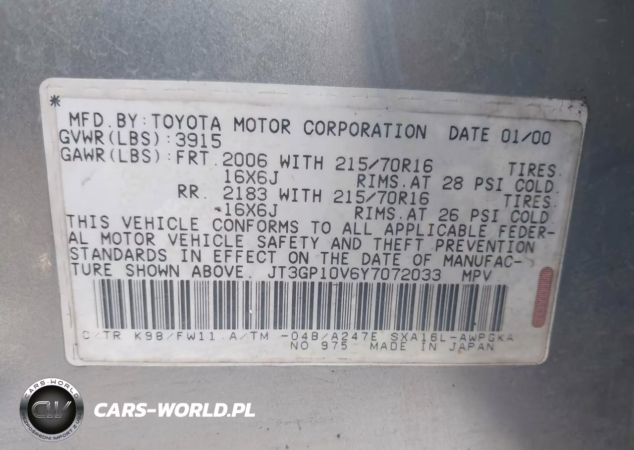2000 Toyota Rav4 VIN:JT3GP10V6Y7072033 - 9