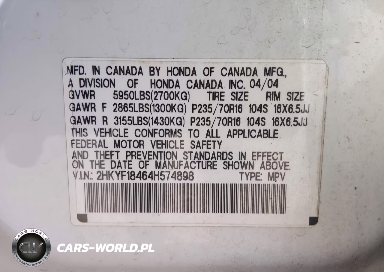 2004 Honda Pilot Ex VIN:2HKYF18464H574898 - 9