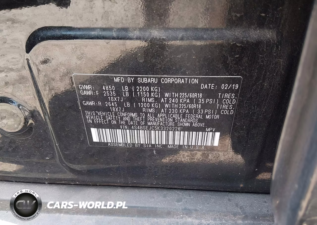 2019 Subaru Outback 3.6R Limited VIN:4S4BSEJC5K3320226 - 9