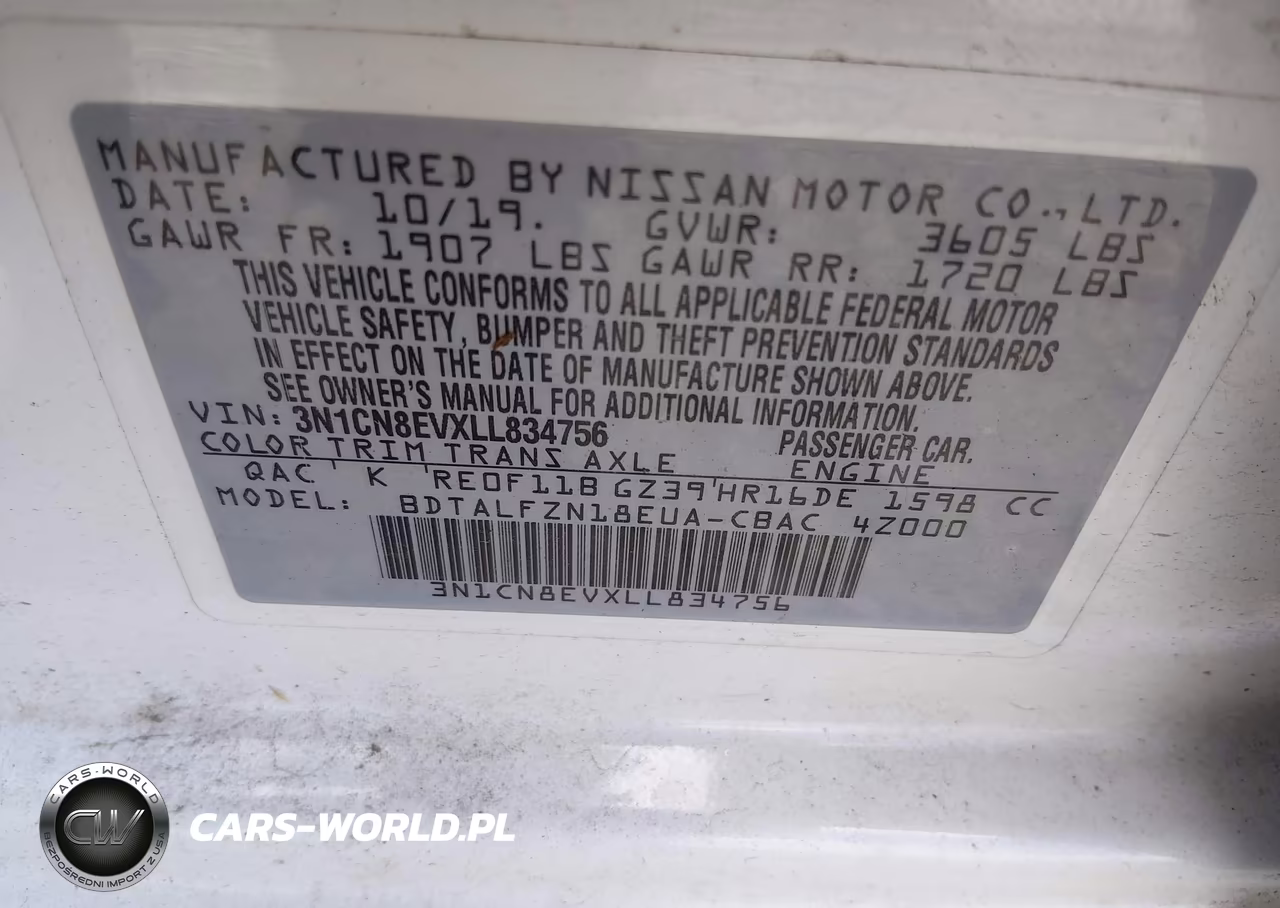 2020 Nissan Versa Sv Xtronic Cvt VIN:3N1CN8EVXLL834756 - 9