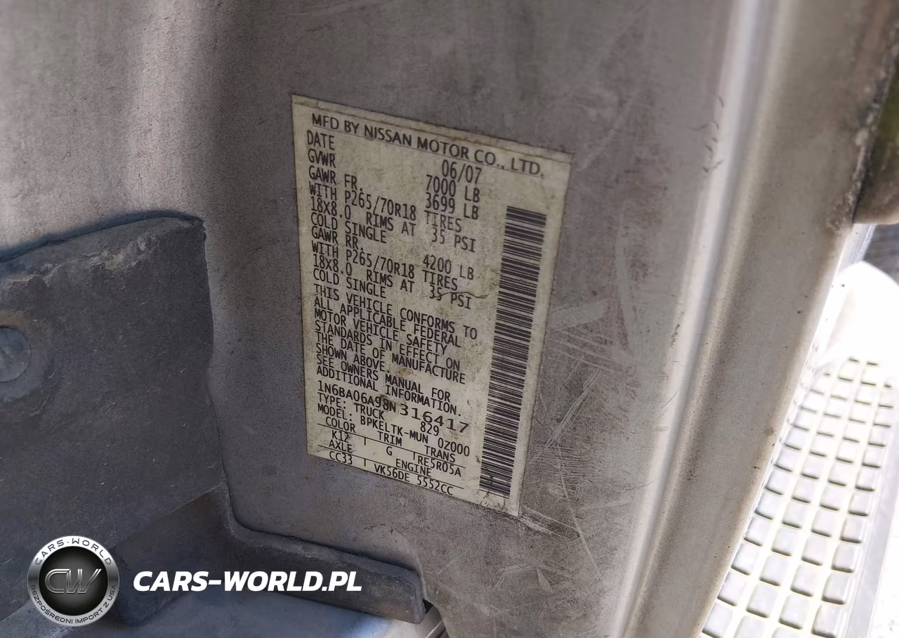 2008 Nissan Titan Se VIN:1N6BA06A98N316417 - 9