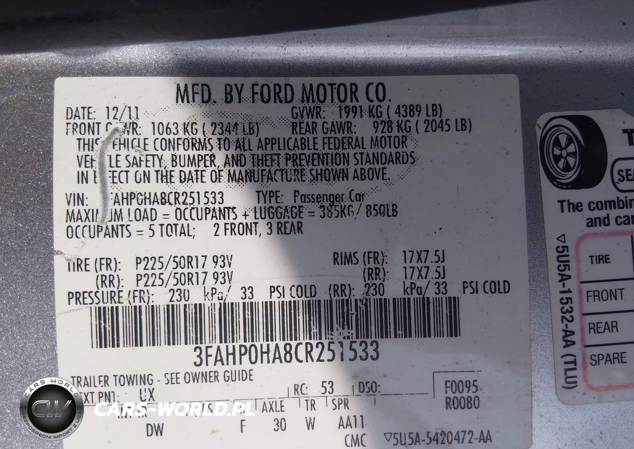 2012 Ford Fusion Se VIN:3FAHP0HA8CR251533 - 9