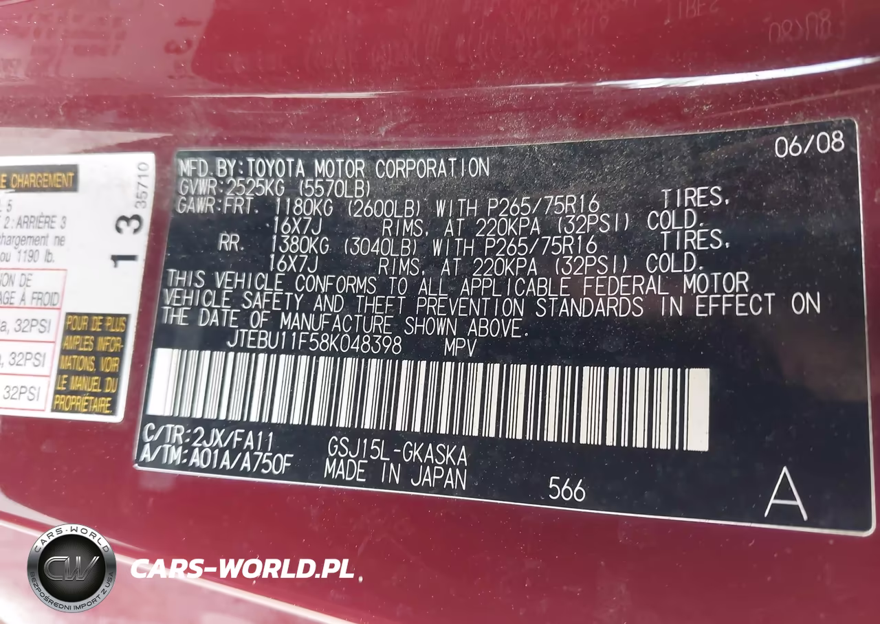 2008 Toyota Fj Cruiser VIN:JTEBU11F58K048398 - 9