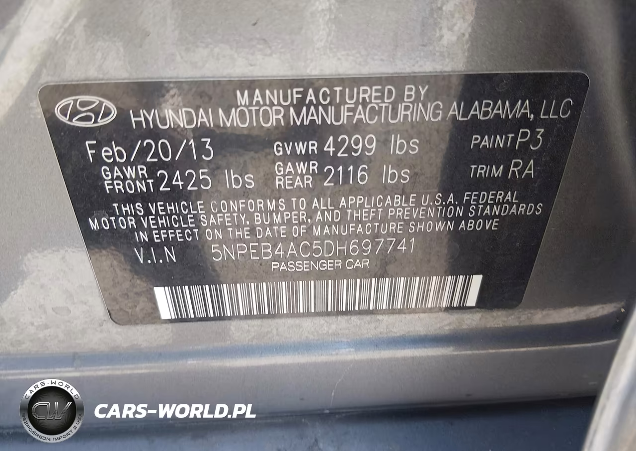 2013 Hyundai Sonata Gls VIN:5NPEB4AC5DH697741 - 9