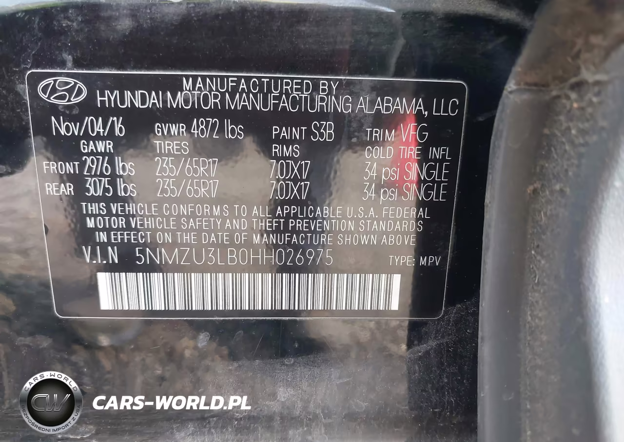 2017 Hyundai Santa Fe Sport 2.4L VIN:5NMZU3LB0HH026975 - 9