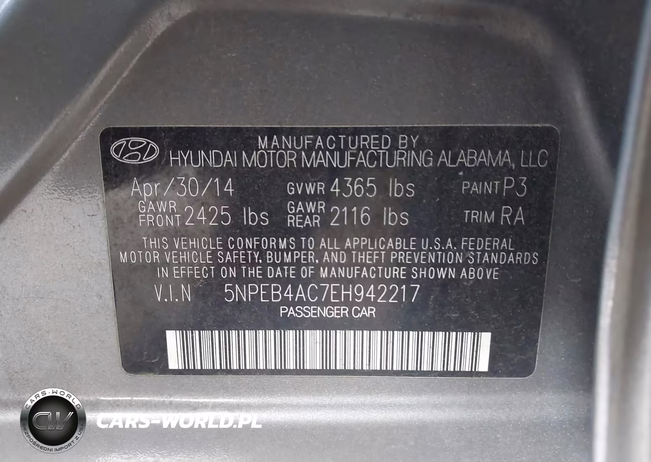 2014 Hyundai Sonata Gls VIN:5NPEB4AC7EH942217 - 9