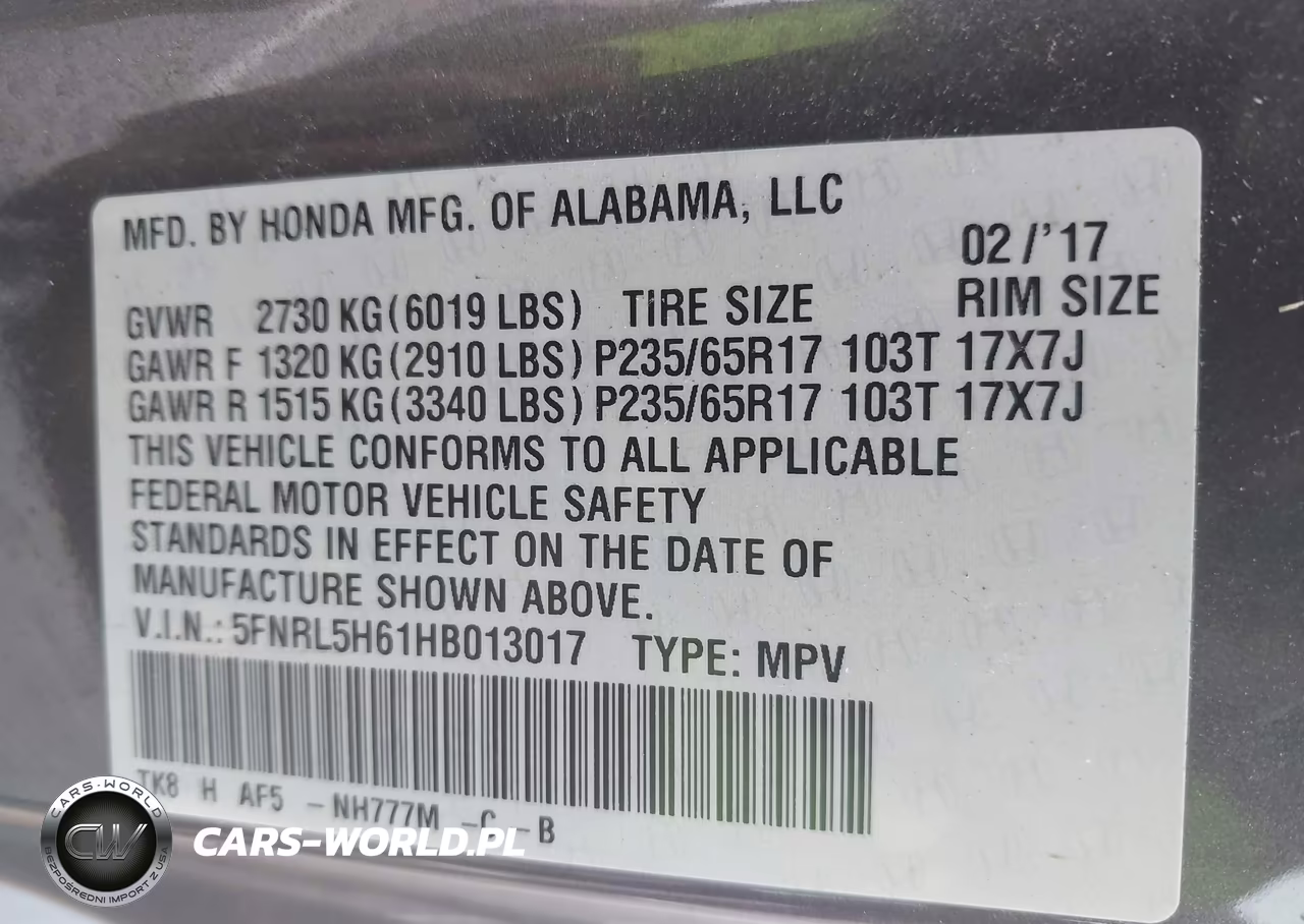 2017 Honda Odyssey Ex-L VIN:5FNRL5H61HB013017 - 9