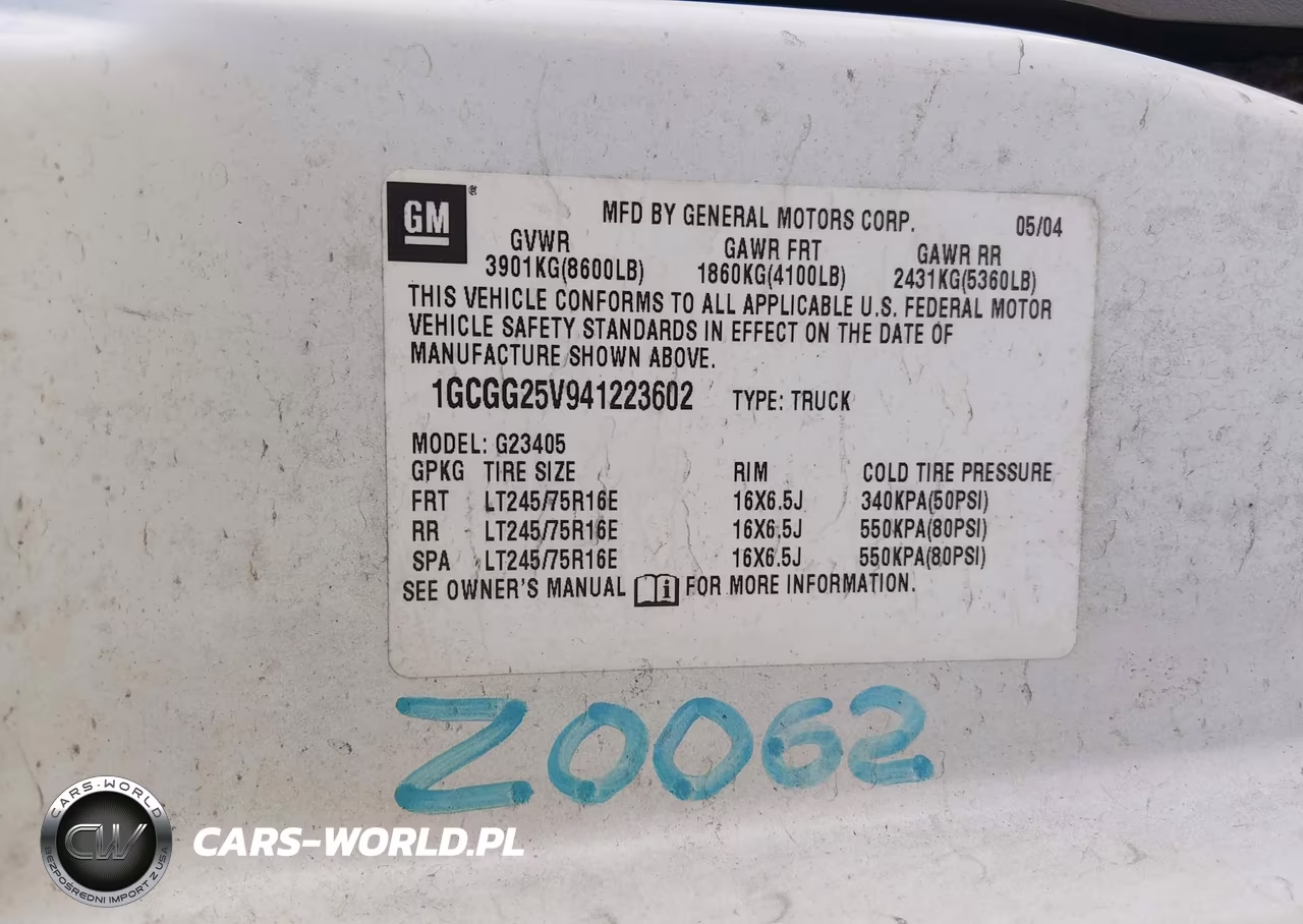 2004 Chevrolet Express VIN:1GCGG25V941223602 - 9