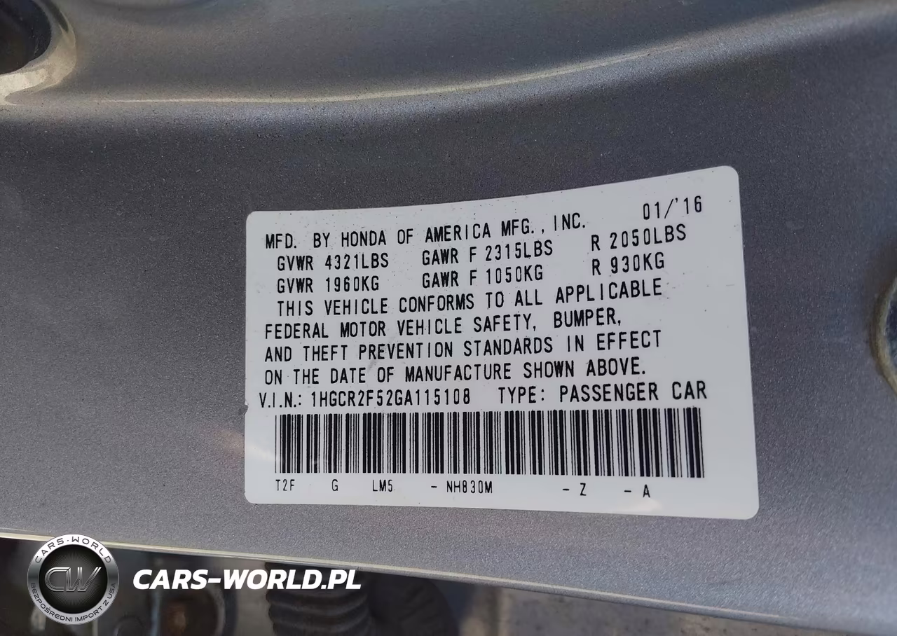 2016 Honda Accord Sport VIN:1HGCR2F52GA115108 - 9