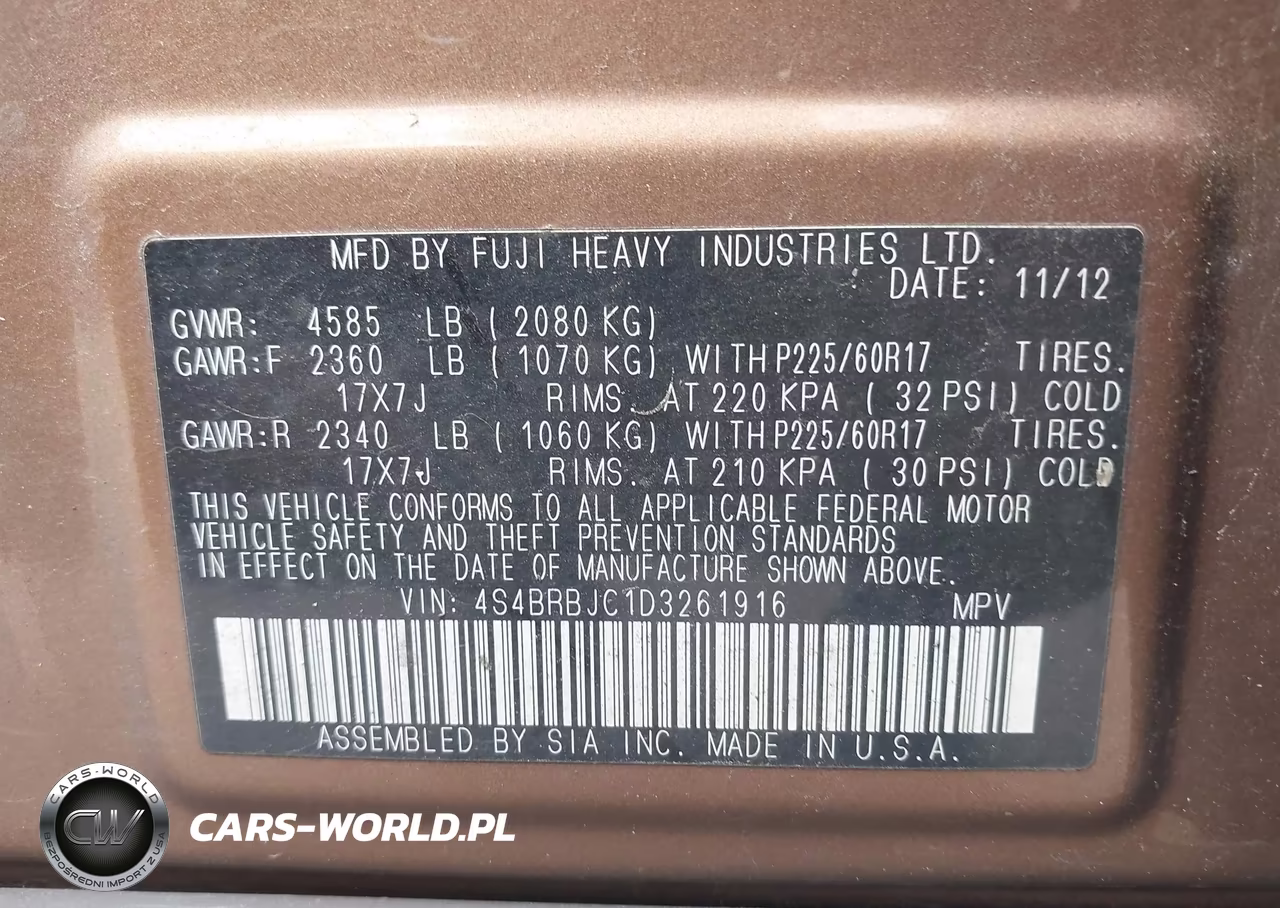 2013 Subaru Outback 2.5I Limited VIN:4S4BRBJC1D3261916 - 9