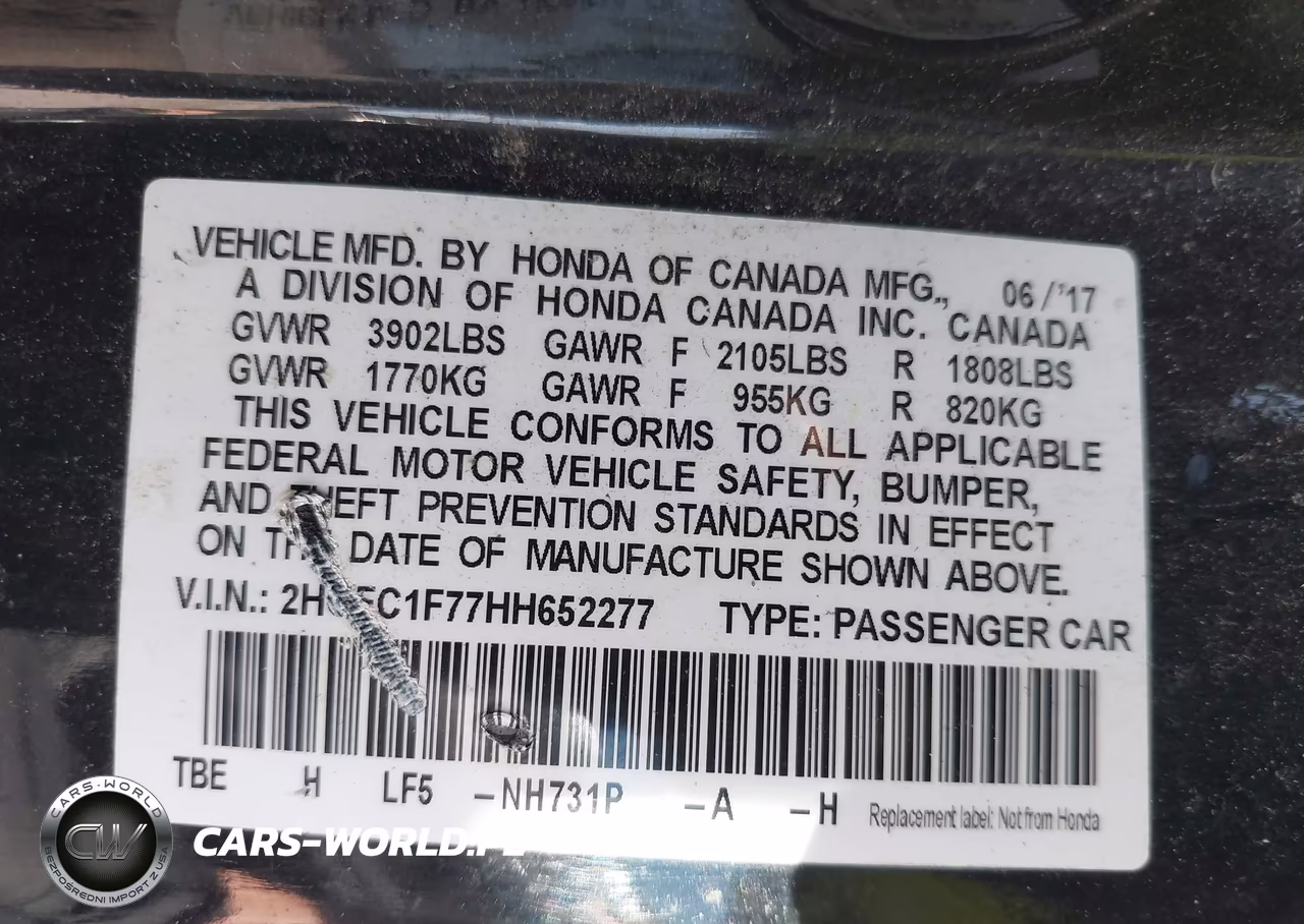 2017 Honda Civic Ex-L VIN:2HGFC1F77HH652277 - 9