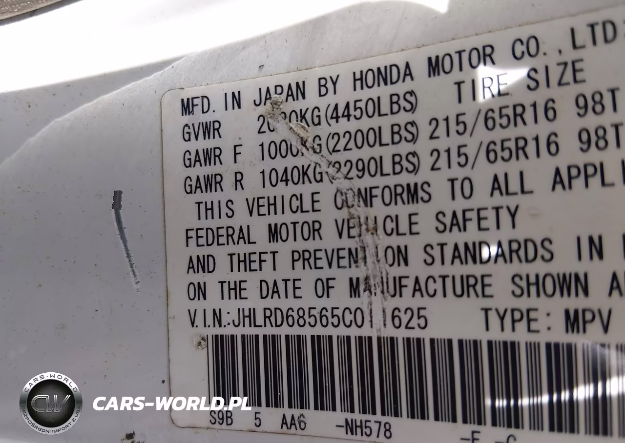 2005 Honda Cr-V Lx VIN:JHLRD68565C011625 - 9