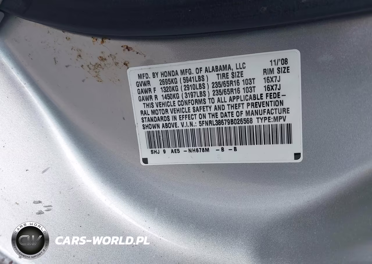 2009 Honda Odyssey Ex-L VIN:5FNRL38679B026568 - 9