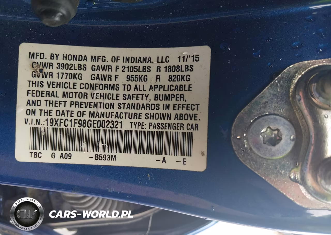 2016 Honda Civic Touring VIN:19XFC1F98GE002321 - 9