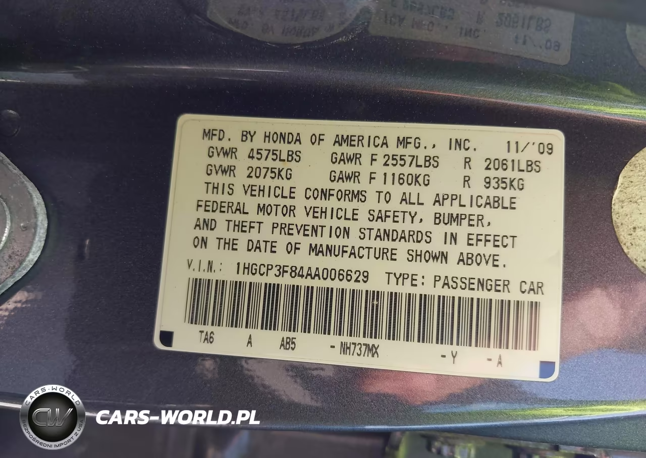 2010 Honda Accord 3.5 Ex-L VIN:1HGCP3F84AA006629 - 9