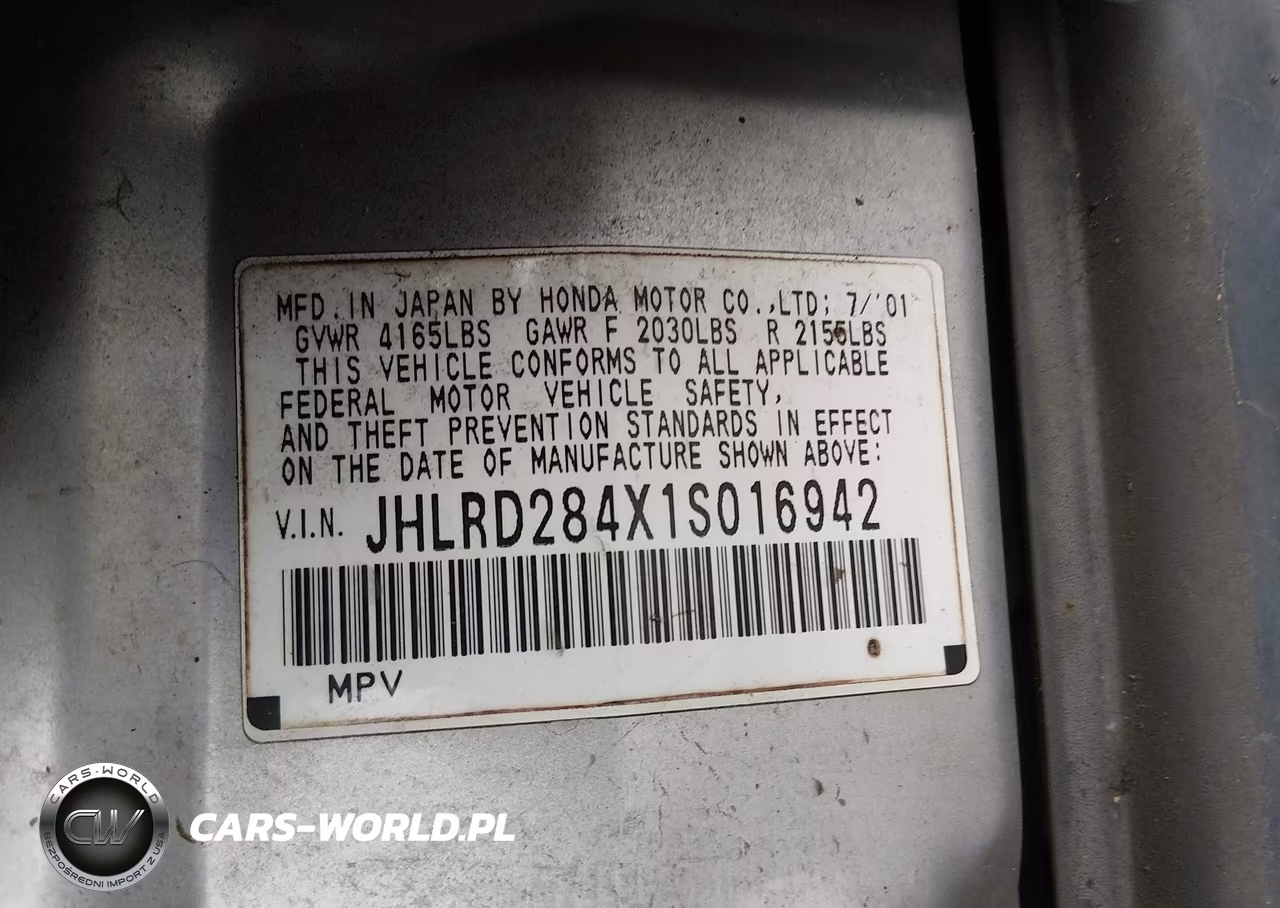 2001 Honda Cr-V Lx VIN:JHLRD284X1S016942 - 9