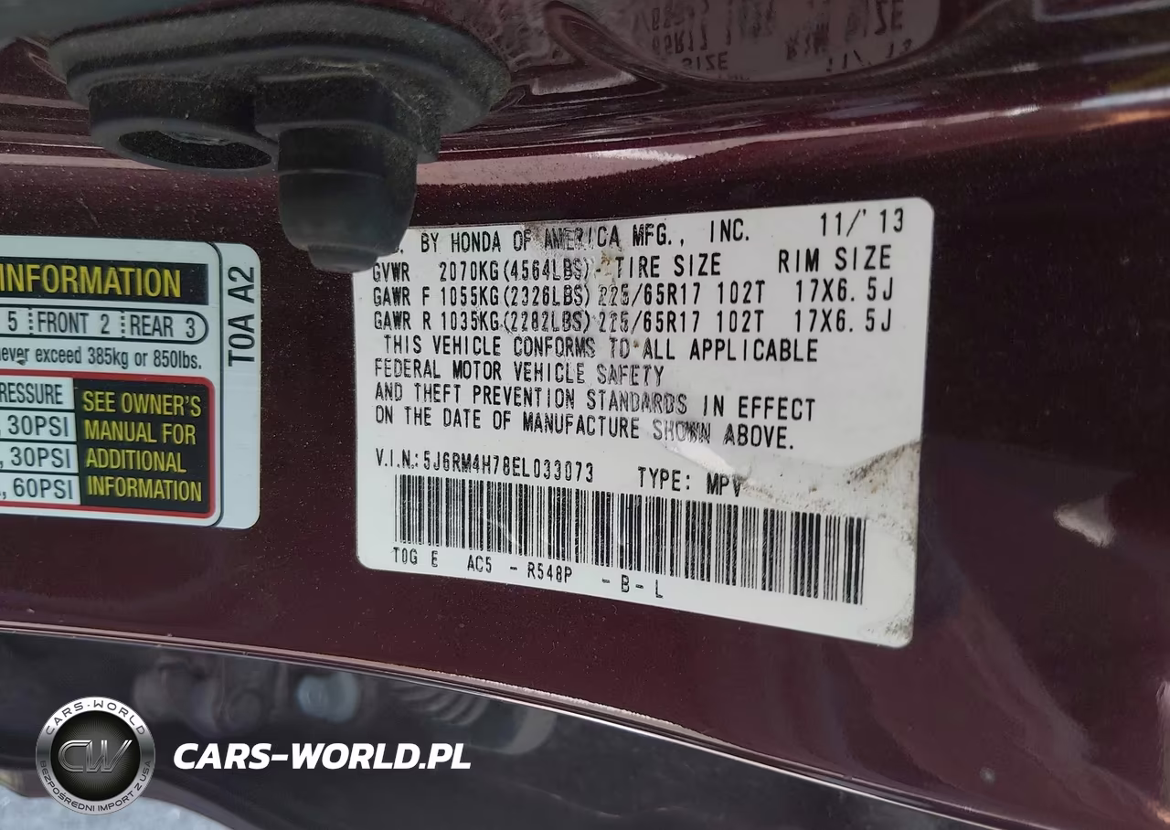 2014 Honda Cr-V Ex-L VIN:5J6RM4H78EL033073 - 9