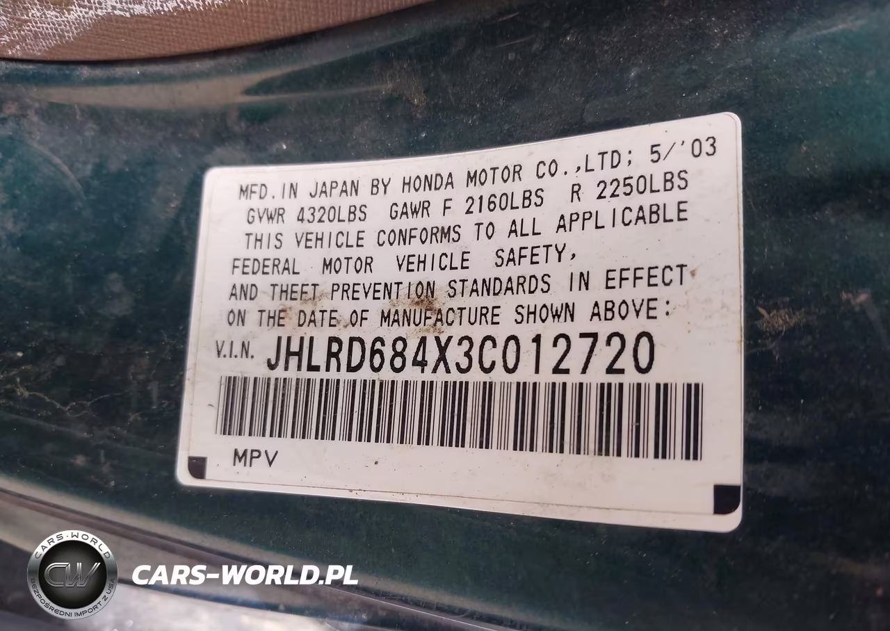 2003 Honda Cr-V Lx VIN:JHLRD684X3C012720 - 9