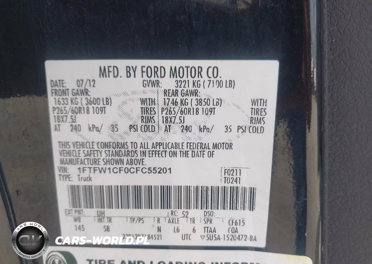 2012 Ford F-150 Fx2 VIN:1FTFW1CF0CFC55201 - 9
