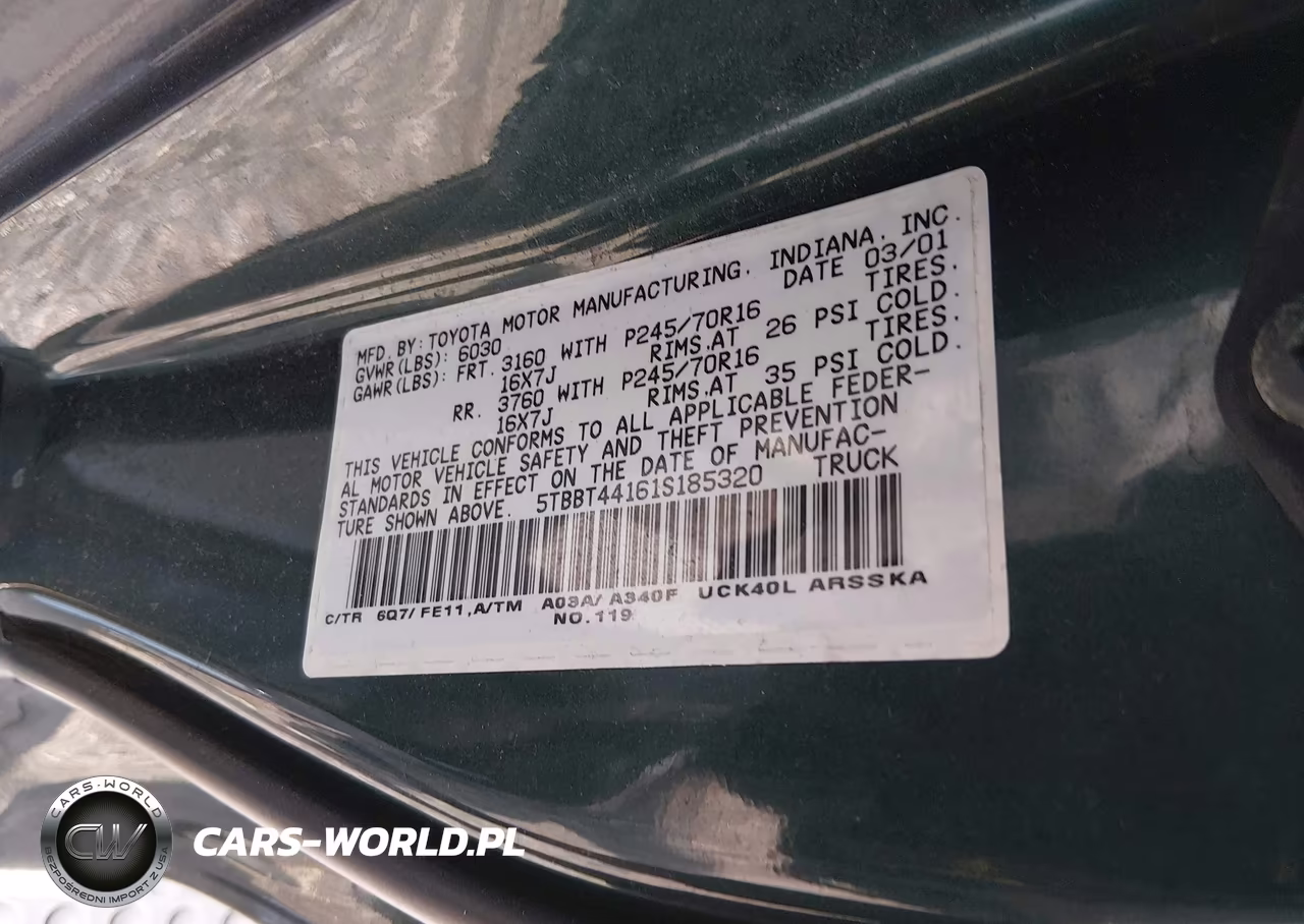 2001 Toyota Tundra Sr5 V8 VIN:5TBBT44161S185320 - 9