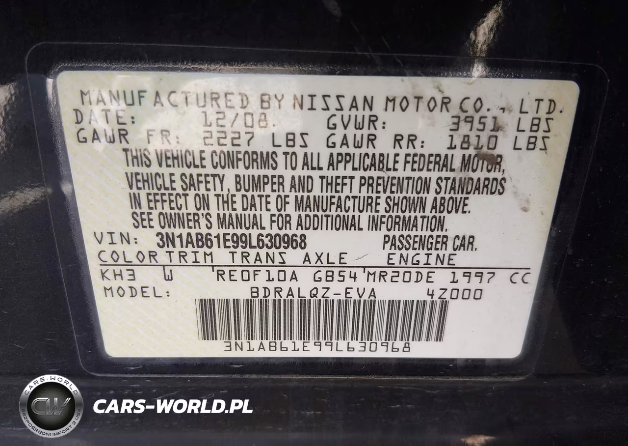 2009 Nissan Sentra 2.0 VIN:3N1AB61E99L630968 - 9