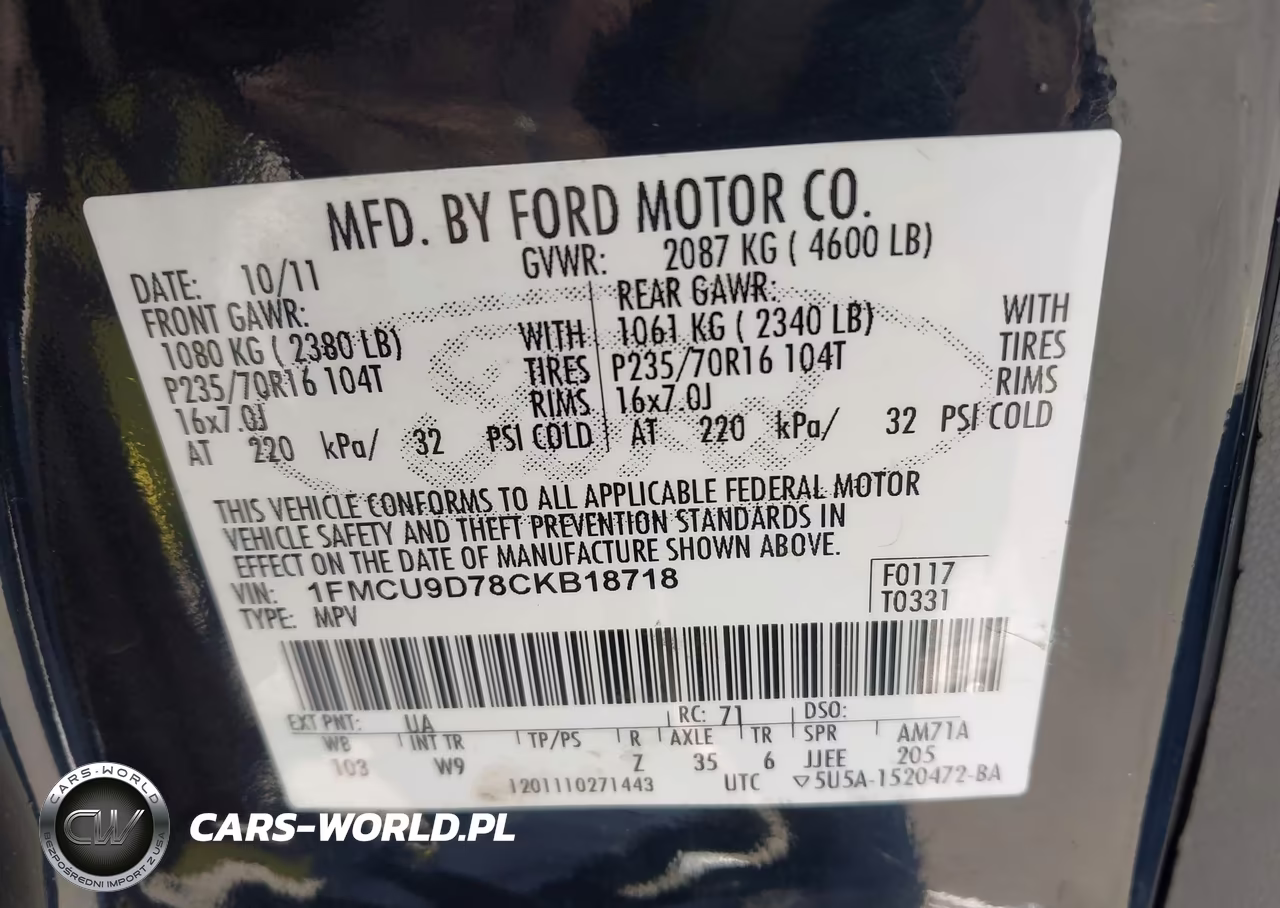 2012 Ford Escape Xlt VIN:1FMCU9D78CKB18718 - 9