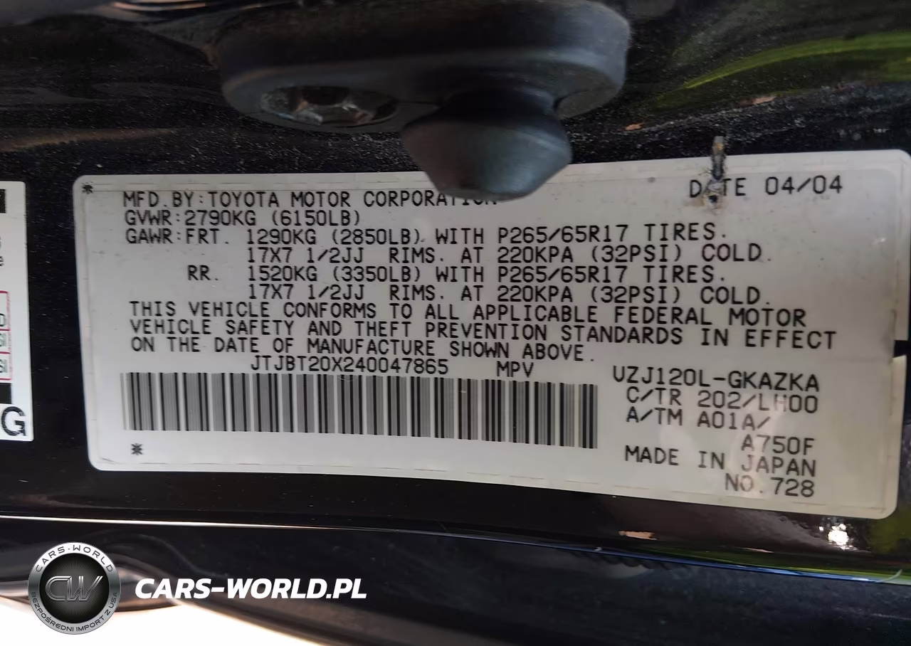 2004 Lexus Gx 470 VIN:JTJBT20X240047865 - 9