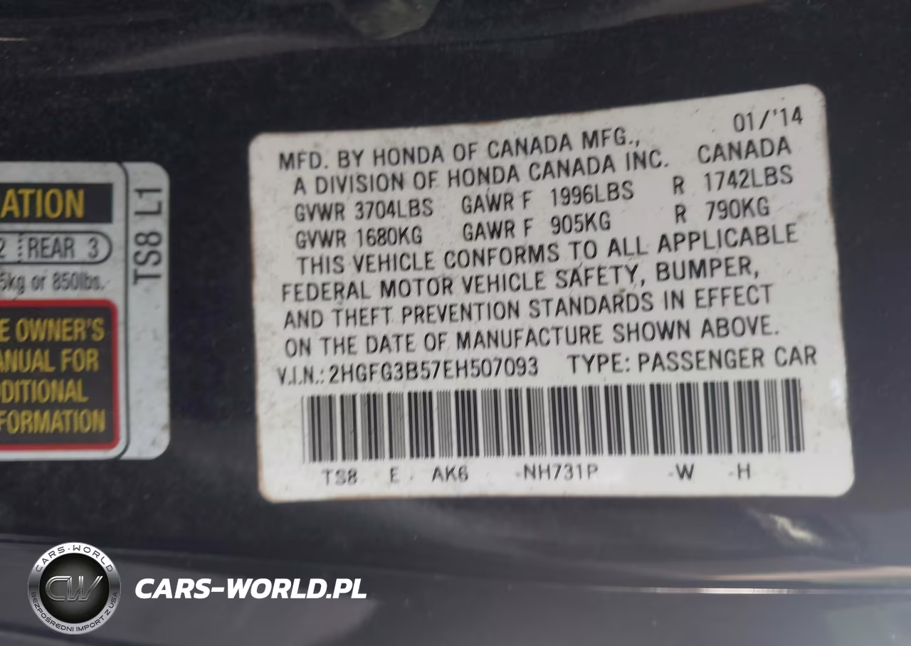 2014 Honda Civic Lx VIN:2HGFG3B57EH507093 - 9