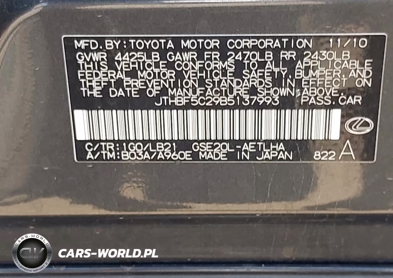 2011 Lexus Is 250 VIN:JTHBF5C29B5137993 - 9