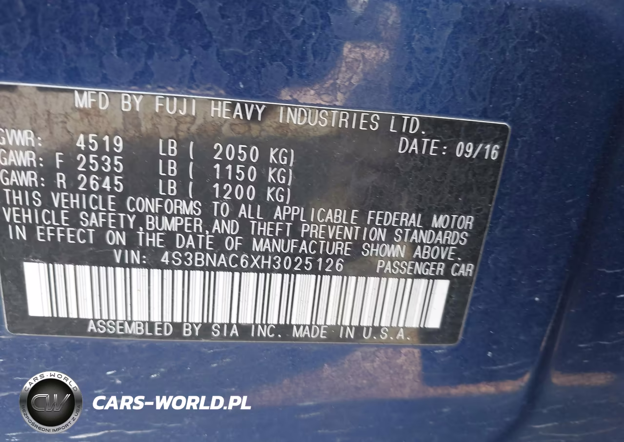2017 Subaru Legacy 2.5I Premium VIN:4S3BNAC6XH3025126 - 9