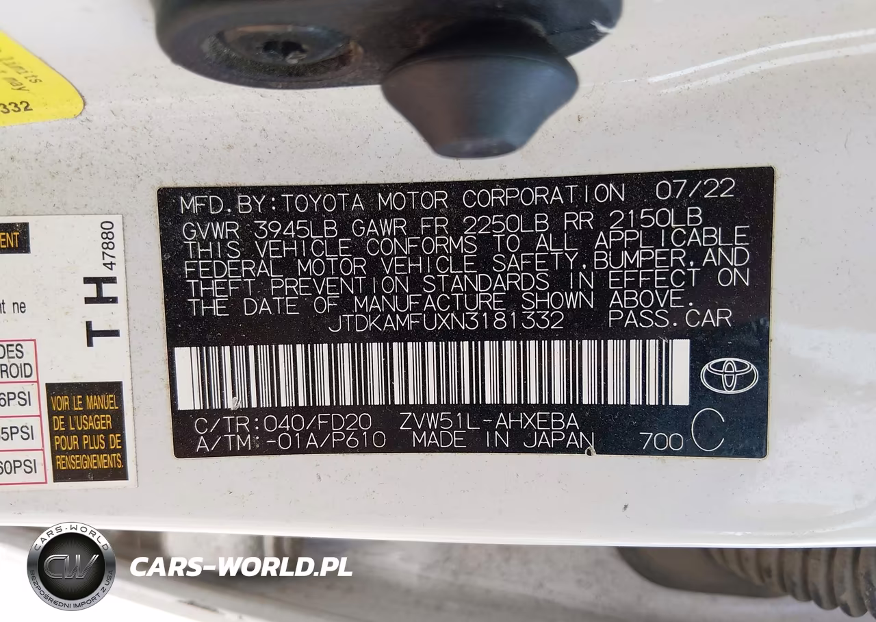 2022 Toyota Prius Le VIN:JTDKAMFUXN3181332 - 9