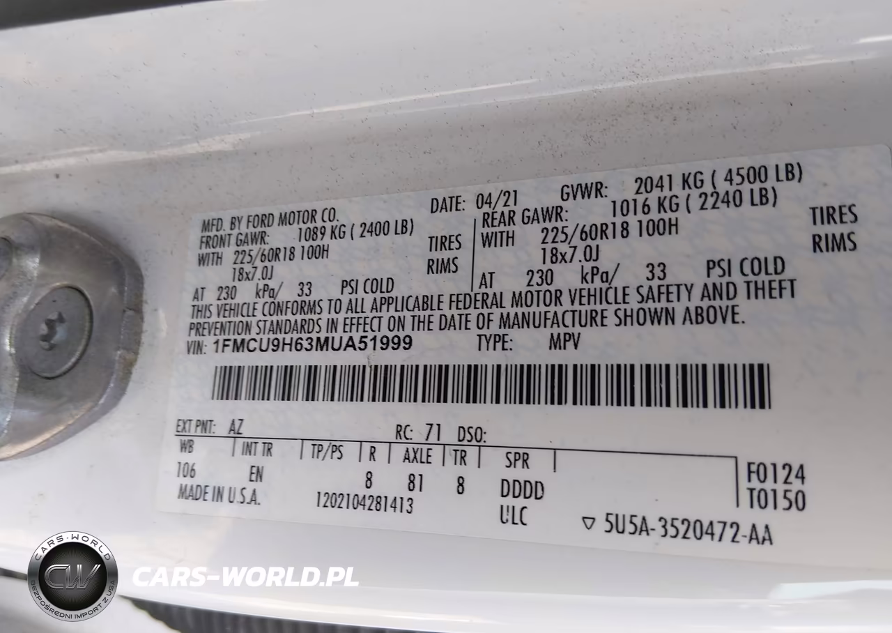 2021 Ford Escape Sel VIN:1FMCU9H63MUA51999 - 9