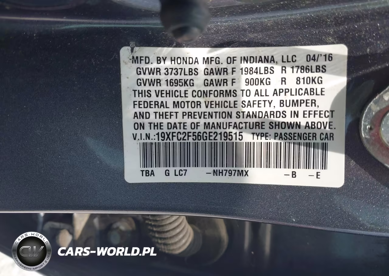 2016 Honda Civic Lx VIN:19XFC2F56GE219515 - 9