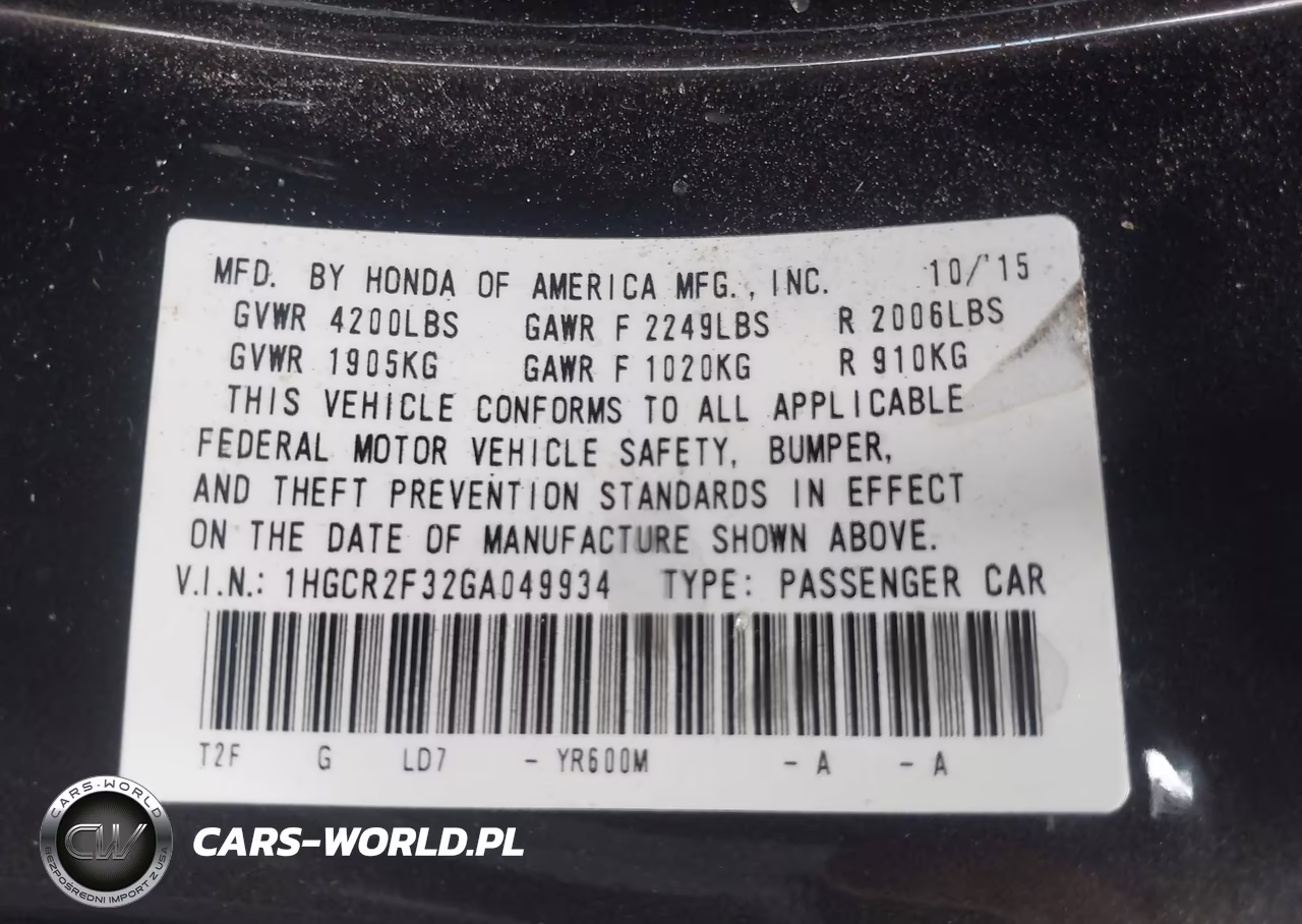 2016 Honda Accord Lx VIN:1HGCR2F32GA049934 - 9