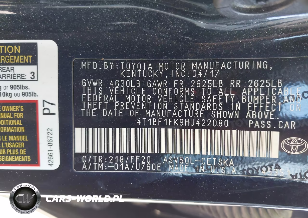 2017 Toyota Camry Se VIN:4T1BF1FK9HU422080 - 9