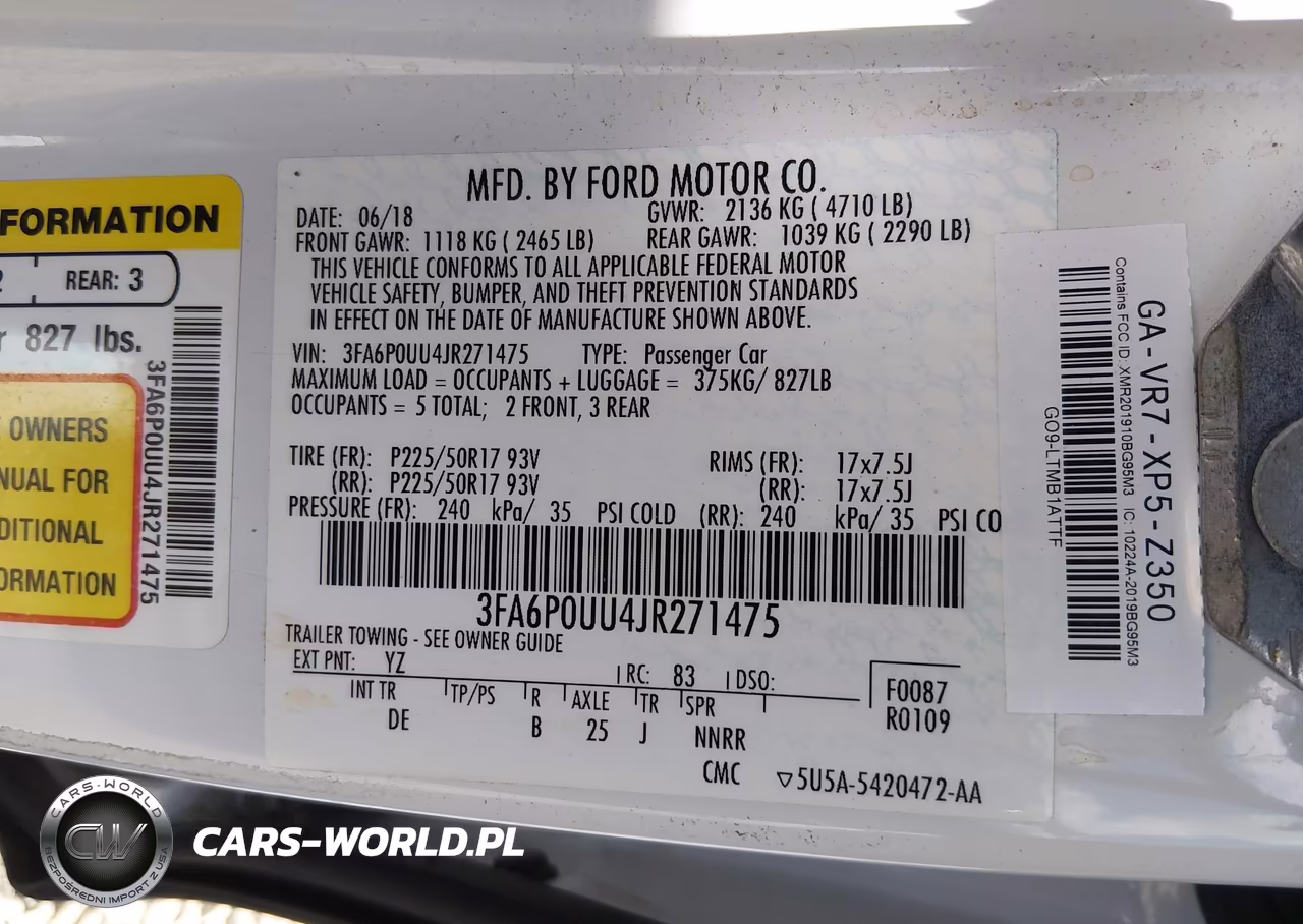 2018 Ford Fusion Hybrid S VIN:3FA6P0UU4JR271475 - 9
