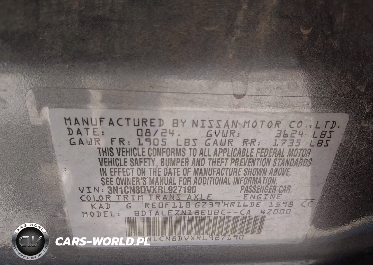 2024 Nissan Versa 1.6 S VIN:3N1CN8DVXRL927190 - 9