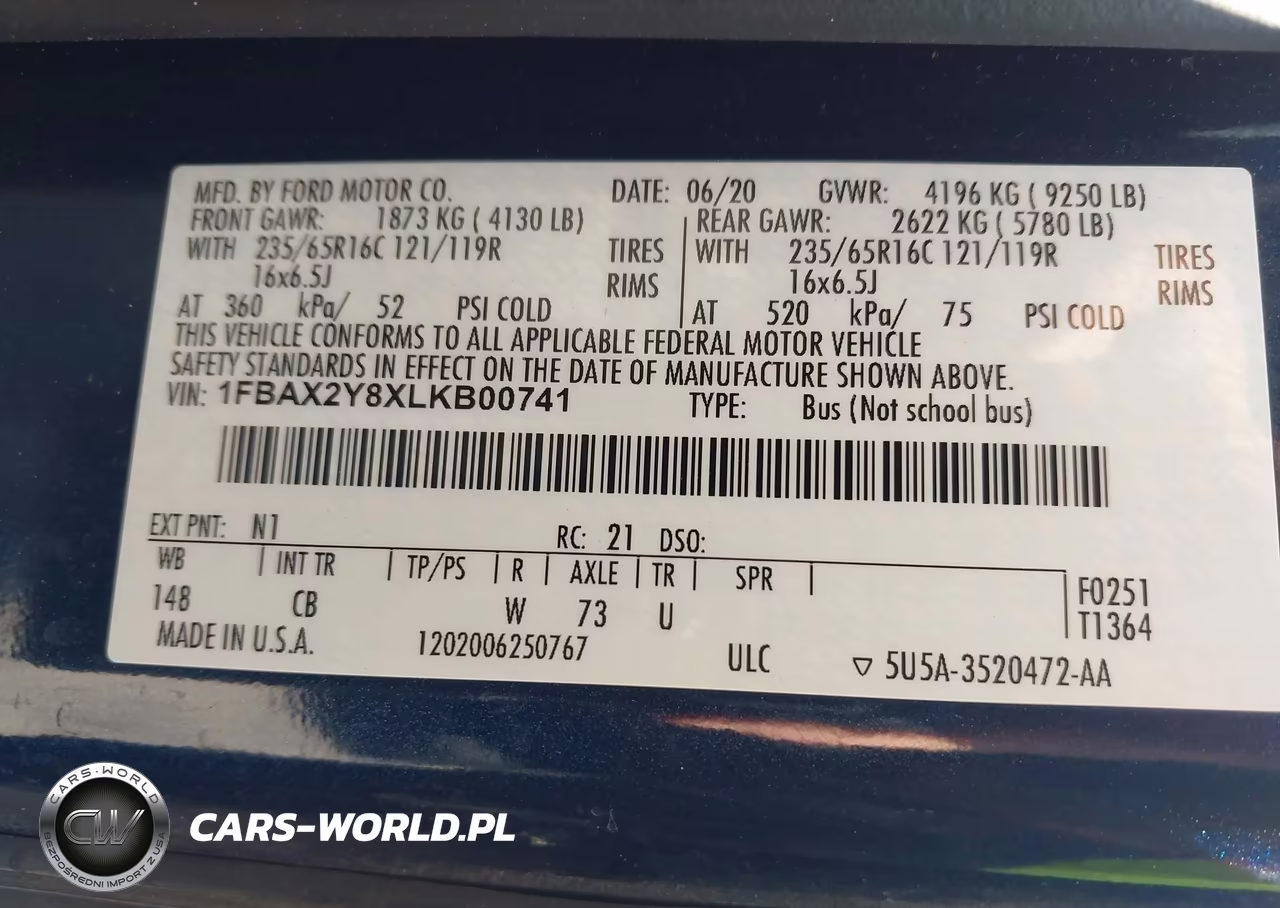 2020 Ford Transit-350 Passenger Van Xl VIN:1FBAX2Y8XLKB00741 - 9