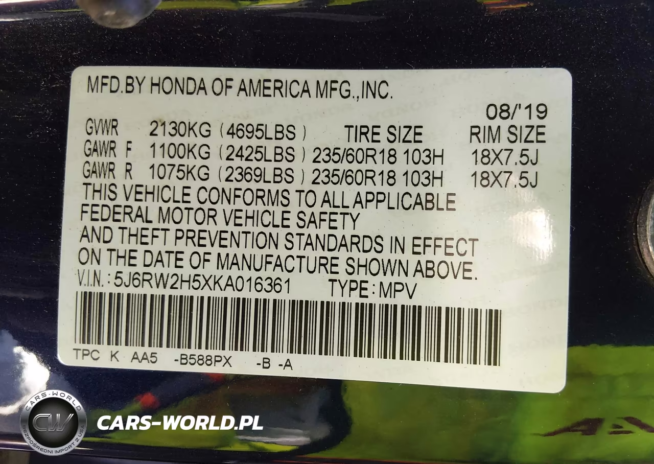 2019 Honda Cr-V Ex VIN:5J6RW2H5XKA016361 - 9