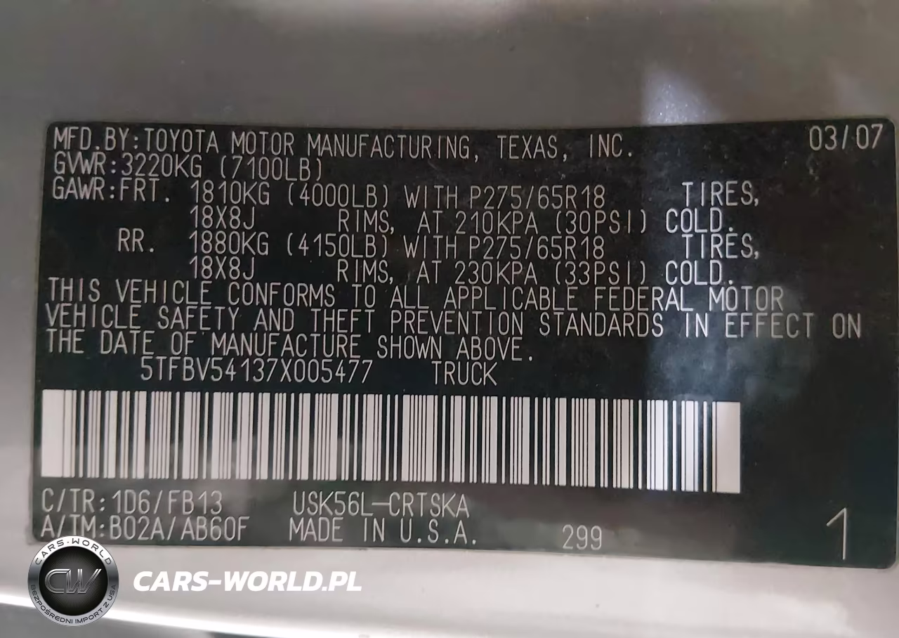 2007 Toyota Tundra Sr5 5.7L V8 VIN:5TFBV54137X005477 - 9