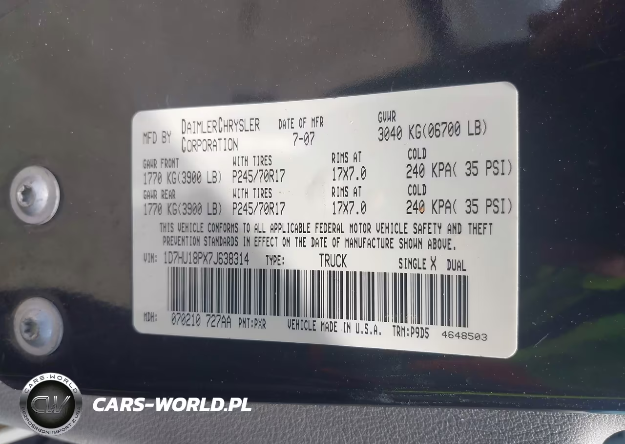 2007 Dodge Ram 1500 St VIN:1D7HU18PX7J638314 - 9